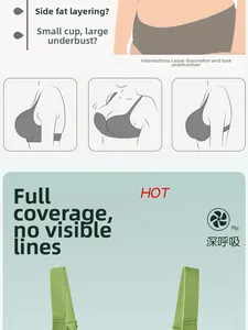 Green seamless full coverage bra with wide side wings and breathable fabric details