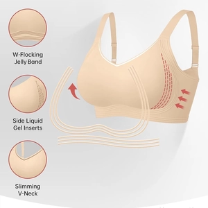 Seamless push up bra with W-flocking jelly band and side liquid gel inserts for support