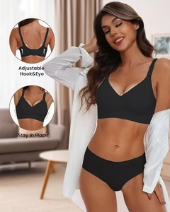 Detail showing adjustable three-row hook and eye closure on black seamless bra back