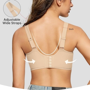 Seamless push up bra with adjustable wide straps and four-row back hook closure