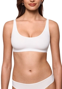 Front detail of white seamless triangle bralette set with wide elastic support band