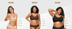 Size guide chart for seamless nursing bras showing fit on diverse models from S to 3XL