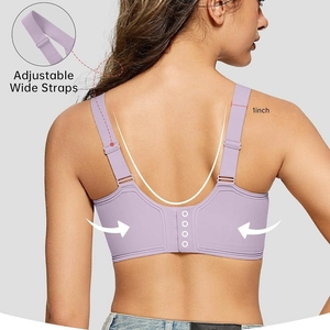 Women's seamless lavender V-neck bra featuring adjustable 1-inch wide straps and U-back