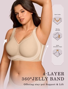 Women seamless wireless bra with skin-tone jelly strip support and wide straps