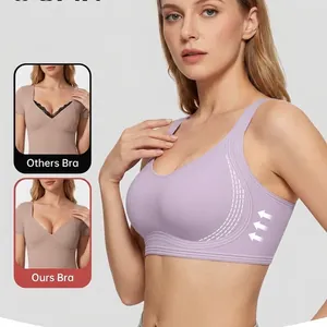 Seamless push-up V-neck lavender bra with wide straps for comfort and side support