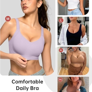 Women's seamless wireless bra set in multiple colors with wide straps and comfortable V-neck