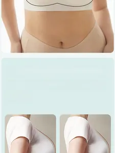 Detail view of seamless beige minimizing bra showing side slimming effect and smooth lift