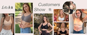 Customer showcase of seamless wire-free bras in multiple colors and plus sizes