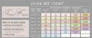Official LetsJoli size chart for wire-free bras with bust measurement instructions