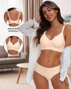 Detail of adjustable hook-and-eye closure and seamless skin-toned fabric for back support