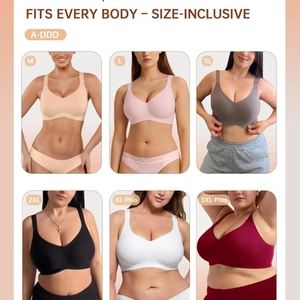 Seamless wire-free support bra for women in six colors showing multi-size fit and comfort