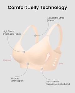 Detail of adjustable 18mm straps and W-shaped soft support on seamless nude bra