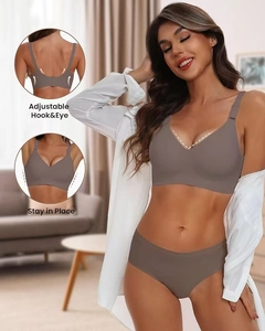 Detail of adjustable hook-and-eye closure and non-slip design on seamless bra