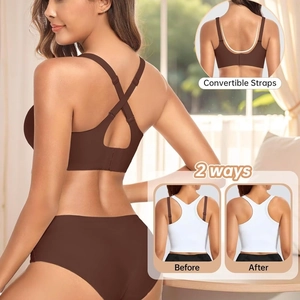 Seamless brown nursing bra set with convertible 2-way straps for invisible back support