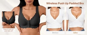 Seamless front-closure push-up bra for women featuring wireless design and smooth padding