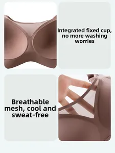 Detail of plus size seamless bra showing fixed cups and breathable mesh fabric inserts