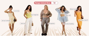 Detail showing various plunge unlined bras with buttery soft seamless fabric on models