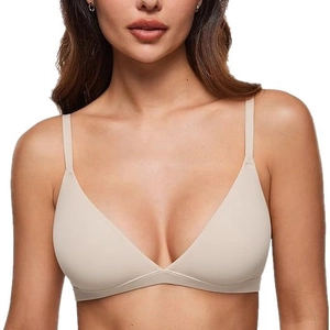 Women's seamless triangle bra in beige with adjustable straps and wireless design