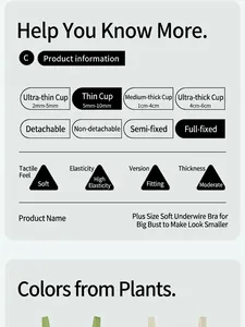 Detailed chart showing cup thickness options and strap fixing modes for plus size bras