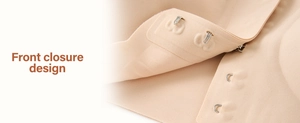 Detailed view of the skin-tone front closure design with rows of metal hooks and eyelets