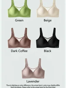 Detailed view of seamless push-up bras in green, nude, coffee, black, and purple