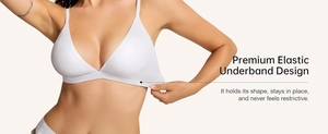 Detail of white seamless triangle bra showing the premium elastic underband design