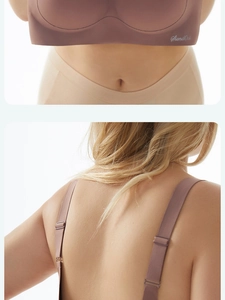 Macro shot of seamless bra fabric detail with GrandCai logo and adjustable strap