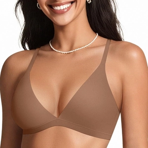 Women Wireless Seamless Triangle Bralette Deep V Neck Unlined Non Padded Lightweight Comfortable Adjustable Strap Every Day Bra