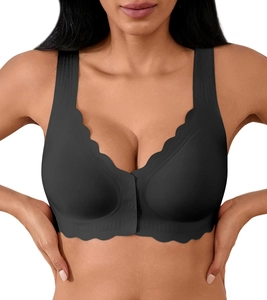 Seamless Front Closure Bra For Women Wireless Push Up Bra Wireless Full Coverage Comfort Bra With Scalloped Edges Wider Straps