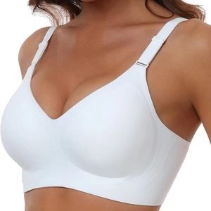 Seamless white full coverage bra with wide straps and deep V-neckline for daily support
