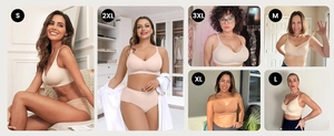 Detailed size guide showing seamless bras on models from size S to 3XL for a perfect fit