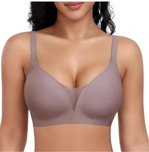 Detail of seamless push-up bra with V-shaped mesh insert and wide shoulder straps
