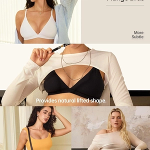 Women's comfortable seamless triangle plunge bra set with natural lifted shape effect