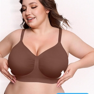 Seamless plus size wireless bra in dark brown with wide straps and lifting support