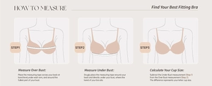 Size guide showing how to measure over bust and under bust for a seamless bra