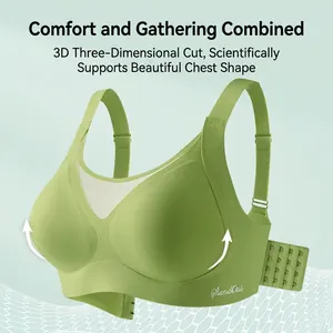 Seamless grass green push-up bra for plus sizes featuring a 4-row hook closure