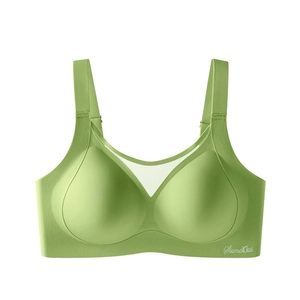 Seamless light green push-up bra for plus size women with breathable white mesh panel