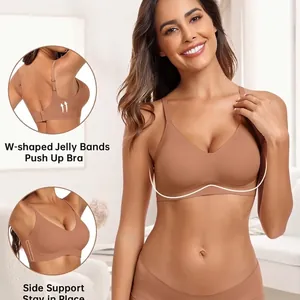 Seamless jelly band push up bra and panty set in nude beige with butter soft fabric
