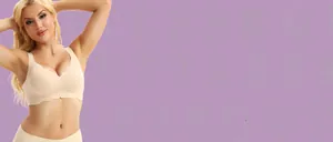 Detail of seamless beige bra with wavy edges and soft wireless design for women