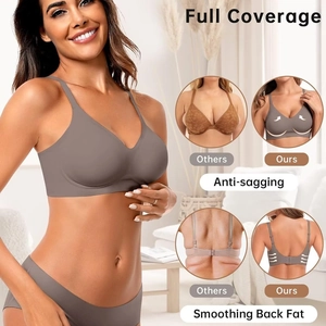 Women's seamless full coverage wireless bra and panty set for anti-sagging and back smoothing