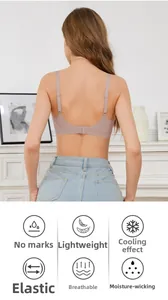 Detail of seamless back buckle bra with thin double straps and smooth fabric in nude pink