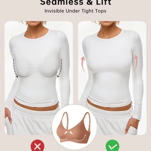 Seamless push-up bra in beige shown under tight white top for invisible lift effect