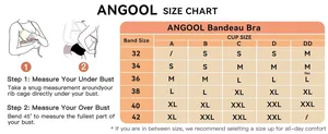 Detailed size chart for women's strapless bandeau bra from S to XXL with measuring guide