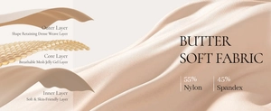 Detail of soft 3-layer fabric structure with 55% nylon and 45% spandex for butter-soft comfort