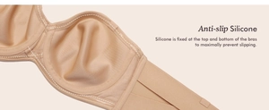 Detail view of the anti-slip silicone strips on the inner cups of a strapless bra