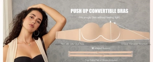 Détail du soutien-gorge push-up sans bretelles avec silicone antidérapant et support en W