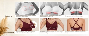 Detail showing W-shaped elastic support and removable pads of the seamless bra