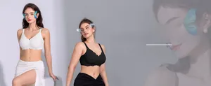 Detail showing wavy scalloped edges of white and black wireless jelly bras for women