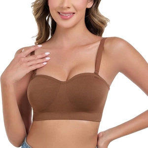 Seamless brown strapless bralette for women with removable straps and wide support band