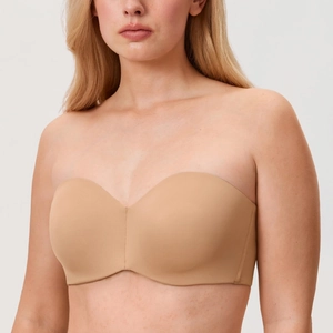 Unlined strapless wire bra for women in nude, seamless minimalist large cup support